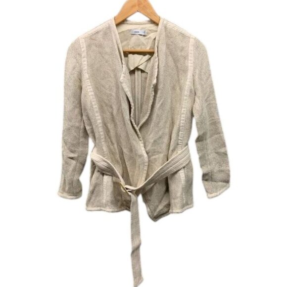 Vince Cardigan Women’s Beige Open Front Knit Belted Lightweight Sweater XXS - Picture 1 of 11